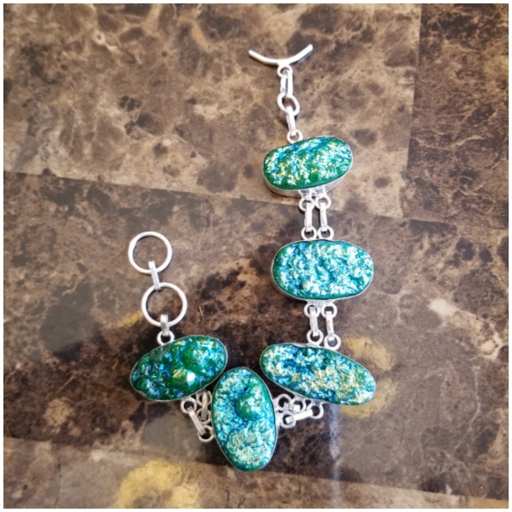 Genuine Green Titanium Druzy Bracelet 8"